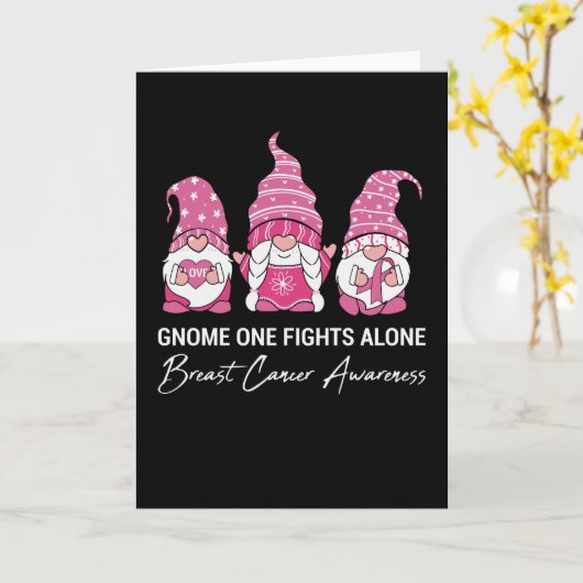 Gnome One Fight Alone Breast Cancer Awareness Kaart (Gele Bloem)