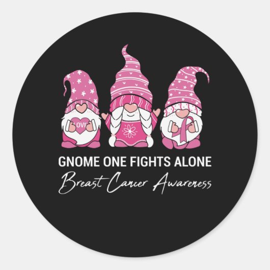Gnome One Fight Alone Breast Cancer Awareness Ronde Sticker (Voorkant)