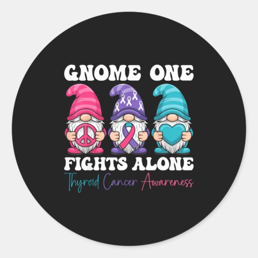 Gnome One Fights Alone - Christmas Thyroid Cancer Ronde Sticker (Voorkant)