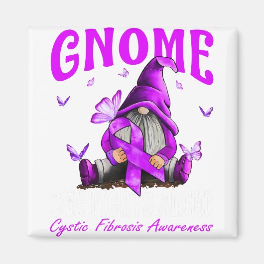 Gnome One Fights Alone Cystic Fibrosis Awareness Magneet (Voorkant)