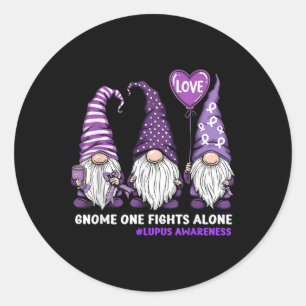 Gnome One Fights Alone Lupus Awareness Maand Purpl Ronde Sticker