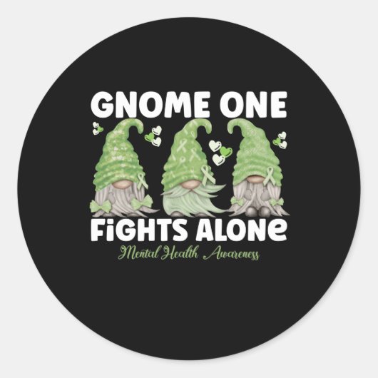 Gnome One Fights Alone Mental Health Ronde Sticker (Voorkant)