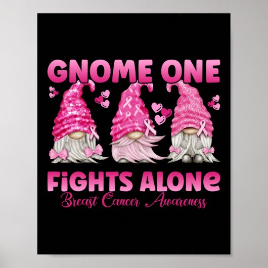 Gnome One Fights Alone Pink Breast Cancer Awarenu Poster (Voorkant)