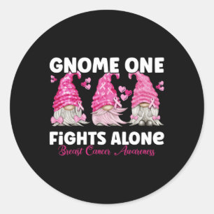 Gnome One Fights Alone Pink Breast Cancer Awarenu Ronde Sticker