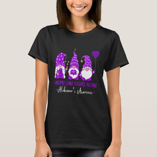 Gnome One Fights Alone Ribbon Purple Alzheimer s A T-shirt (Voorkant)