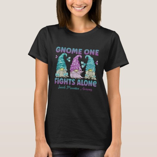 Gnome One Fights Alone Suicide Prevention Awarenes T-shirt (Voorkant)