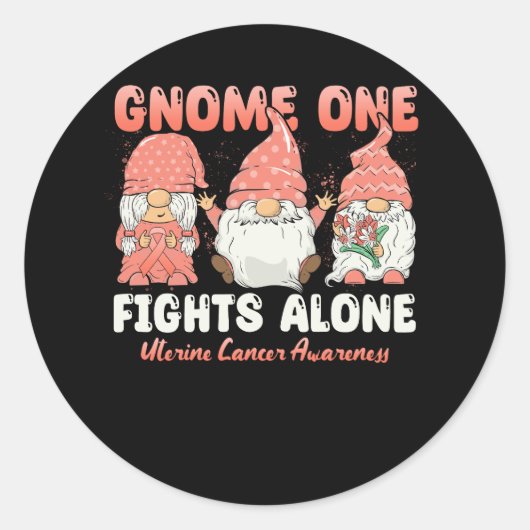 Gnome One Fights only Peach Uterine Cancer Awaren Ronde Sticker (Voorkant)