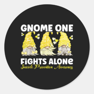 Gnome One Vecht Alleen Geel Preventie Bewustzijn Ronde Sticker