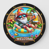Gnome Ontspannen in Pool Wall Grote Klok (Voorkant)