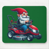 Gnome op rijdende grasmaaier met bloemenmand muismat (Voorkant)