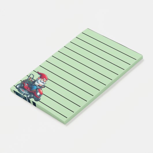 Gnome op rijdende grasmaaier met bloemenmand post-it® notes (Schuin)