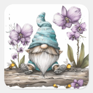 Gnome Orchidee Bloemen Vierkante Sticker