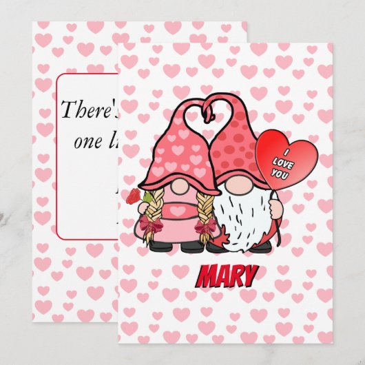 Gnome paar met gepersonaliseerde naam op de voorka feestdagenkaart (Voorkant / Achterkant)
