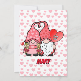 Gnome paar met gepersonaliseerde naam op de voorka feestdagenkaart