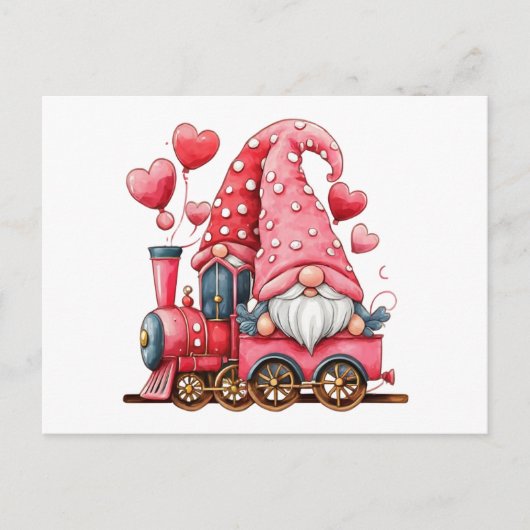 Gnome paar rode harten Valentijn trein Briefkaart (Voorkant)
