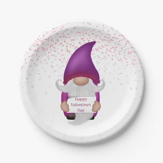 Gnome Paarse Heart Valentijn Papieren Bordje (Voorkant)
