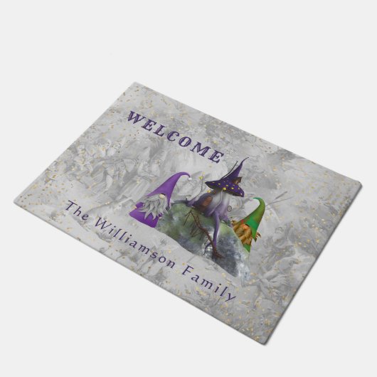 Gnome Paarse House Gold Confetti Welkom Deurmat (Schuin)