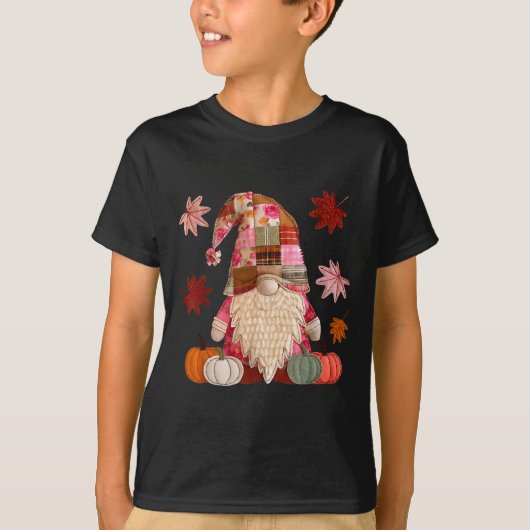 Gnome Patchwork Pumpkin Thanksgiving Autumn Fall L T-shirt (Voorkant)