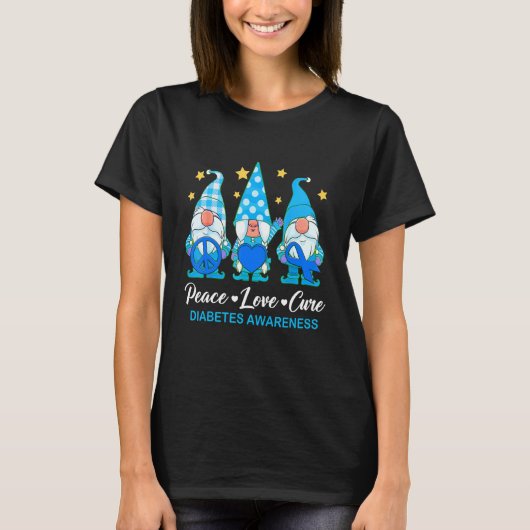 Gnome Peace Love Cure Blue Ribbon Diabetes Awarene T-shirt (Voorkant)