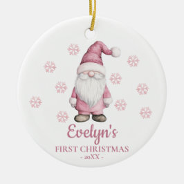 Gnome Personalized Girl's First Christmas Keramisch Ornament