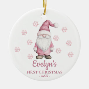 Gnome Persoonlijke Eerste Kerstmis Meisje Keramisch Ornament
