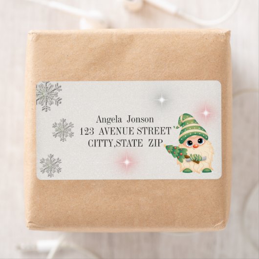 Gnome,Pijnboom,Glitter Snowflakes Etiket (Insitu)