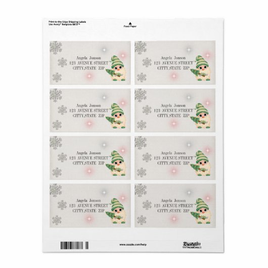 Gnome,Pijnboom,Glitter Snowflakes Etiket (Full Sheet)