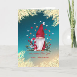 Gnome Pine Tree Branches Gold Stars Feestdagen Kaart