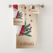 Gnome, pine Tree Branches, Snowflakes, Gold Kerstm Bad Handdoek (Insitu)