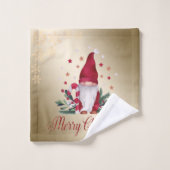 Gnome, pine Tree Branches, Snowflakes, Gold Kerstm Bad Handdoek (Wasdoekje)