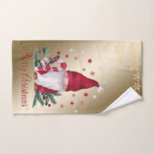 Gnome, pine Tree Branches, Snowflakes, Gold Kerstm Bad Handdoek (Handdoek)
