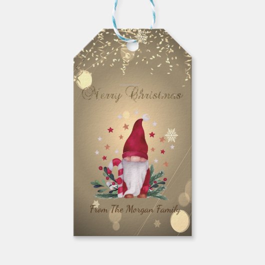 Gnome Pine Tree, Branches Stars Confetti Cadeaulabel (Voorkant)