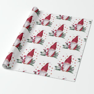 Gnome Pine Tree Branches Stars Merry Kerstmis Cadeaupapier