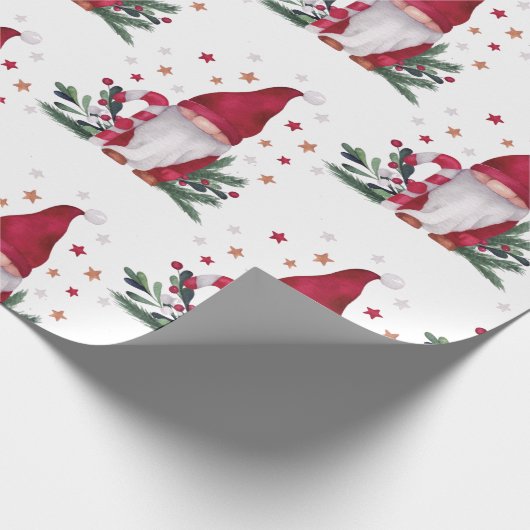 Gnome Pine Tree Branches Stars Merry Kerstmis Cadeaupapier (Hoek)