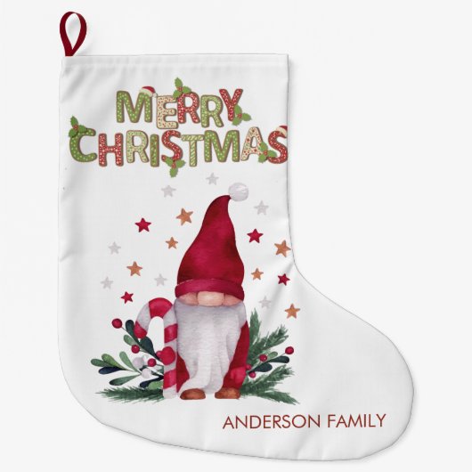 Gnome Pine Tree Branches Stars Merry Kerstmis Grote Kerstsok (Voorkant)