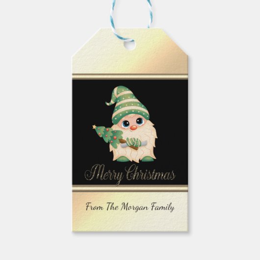 Gnome Pine Tree, Gold Black - op maat gemaakt Cadeaulabel (Voorkant)
