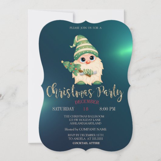 Gnome Pine Tree, Green Kerstbedrijf Party Kaart (Voorkant)