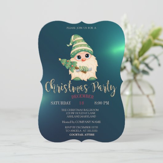 Gnome Pine Tree, Green Kerstbedrijf Party Kaart (Staand voorkant)