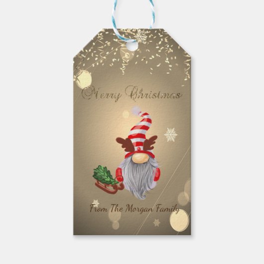 Gnome Pine Tree Sleigh Confetti Cadeaulabel (Voorkant)