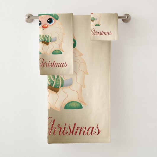 Gnome, Pine Tree, Snowflakes, Gold Kerstmis Bad Handdoek (Insitu)