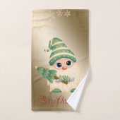Gnome, Pine Tree, Snowflakes, Gold Kerstmis Bad Handdoek (Handdoek)
