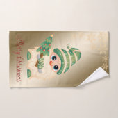 Gnome, Pine Tree, Snowflakes, Gold Kerstmis Bad Handdoek (Handdoek)