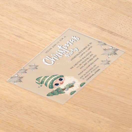 Gnome PineTree Bokeh Corporate Kerstparty Acryl Uitnodigingen (Laagn)