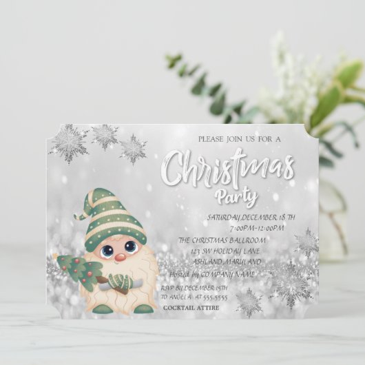 Gnome PineTree Bokeh Corporate Kerstparty Kaart (Staand voorkant)