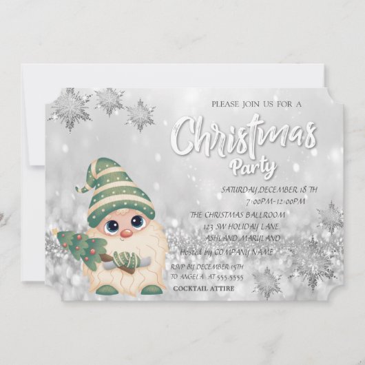 Gnome PineTree Bokeh Corporate Kerstparty Kaart (Voorkant)