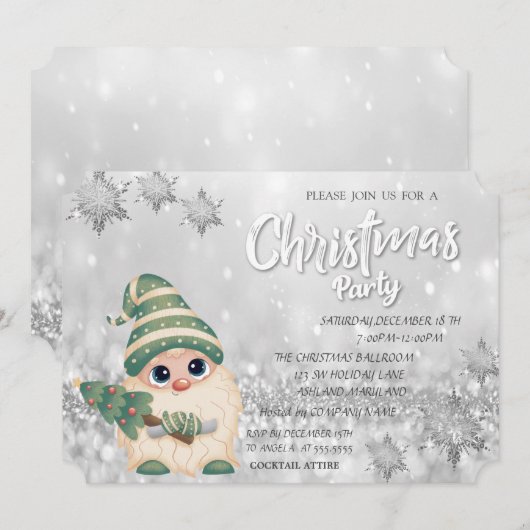 Gnome PineTree Bokeh Corporate Kerstparty Kaart (Voorkant / Achterkant)