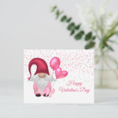 Gnome Pink Balloons Valentijn Feestdagenkaart (Staand voorkant)