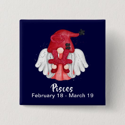 Gnome Pisces Astrology Sign Angel Pinback Button (Voorkant)