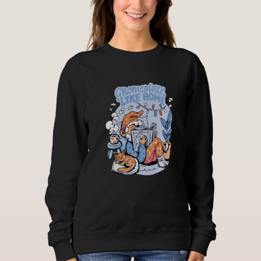 Gnome Plaats Thuis Heet Cacao Boek Lezer Grafisch Trui (Voorkant)