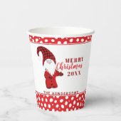 Gnome Polka Dots Personalized Red Merry Kerstmis Papieren Bekers (Achterkant)